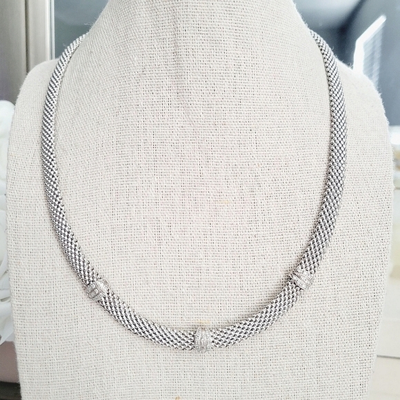 Xoni Jewelry - VINTAGE Designer Xoni diamond station popcorn design sterling silver necklace